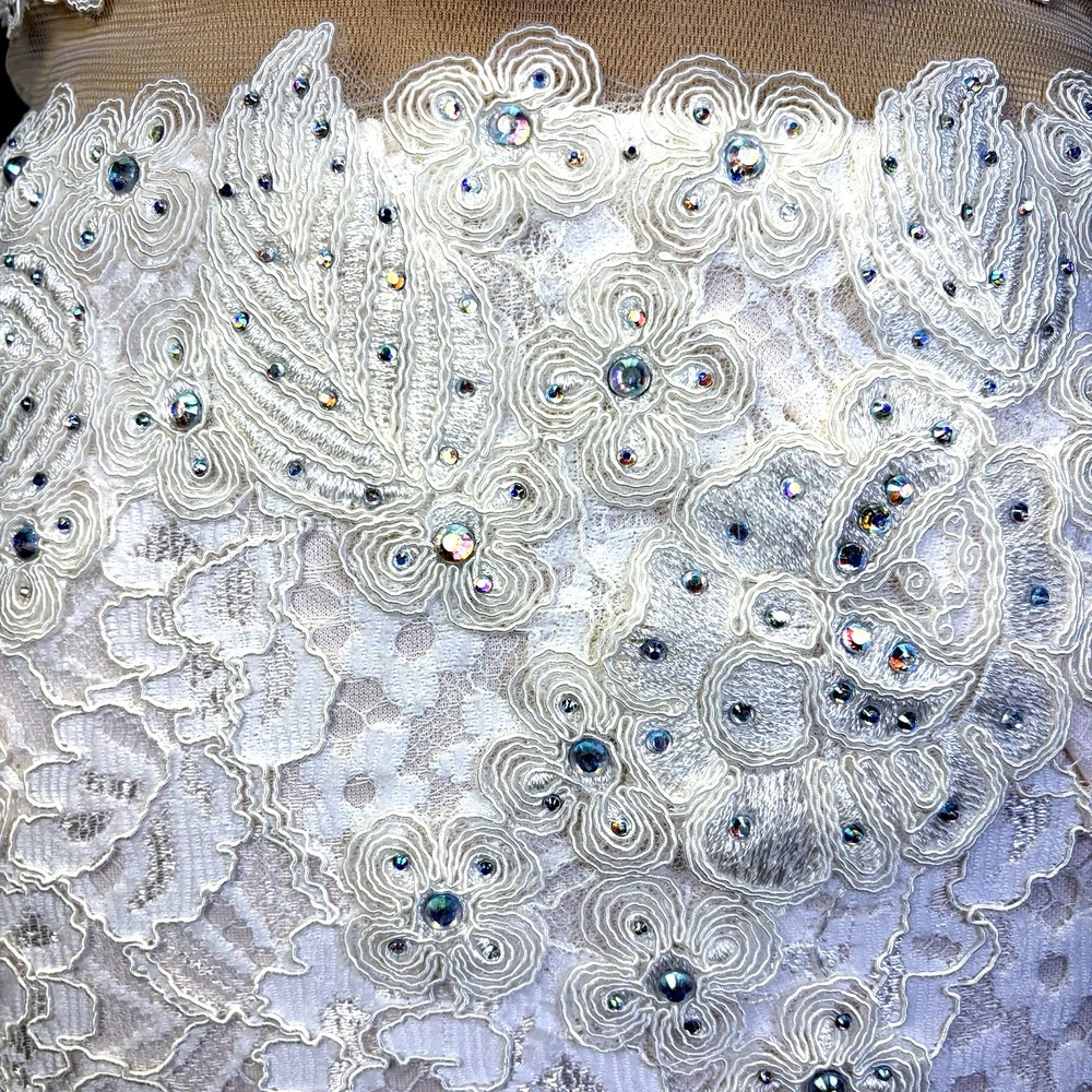 Wedding Gown Size S White Mermaid Diamonds Sequins Lace Bridal Dress Bride Chic - Picture 4 of 16